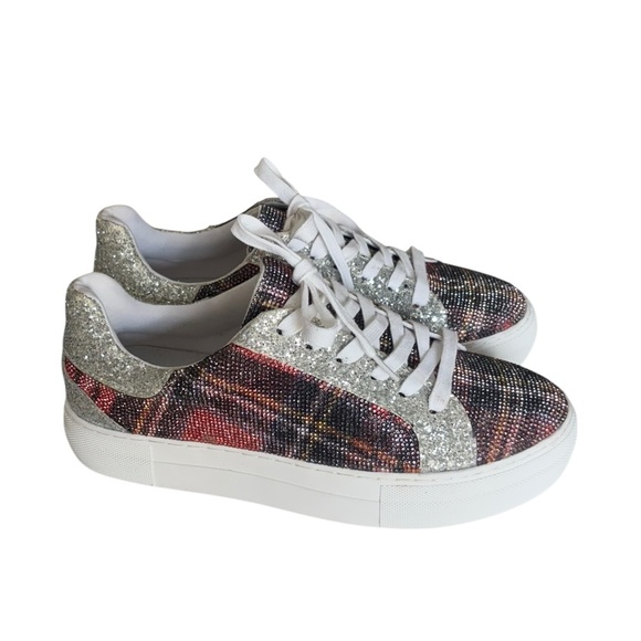 Betsey Johnson Lindsay Lace up embellished bling sparkle rhinestone sneakers 8 - Picture 2 of 14
